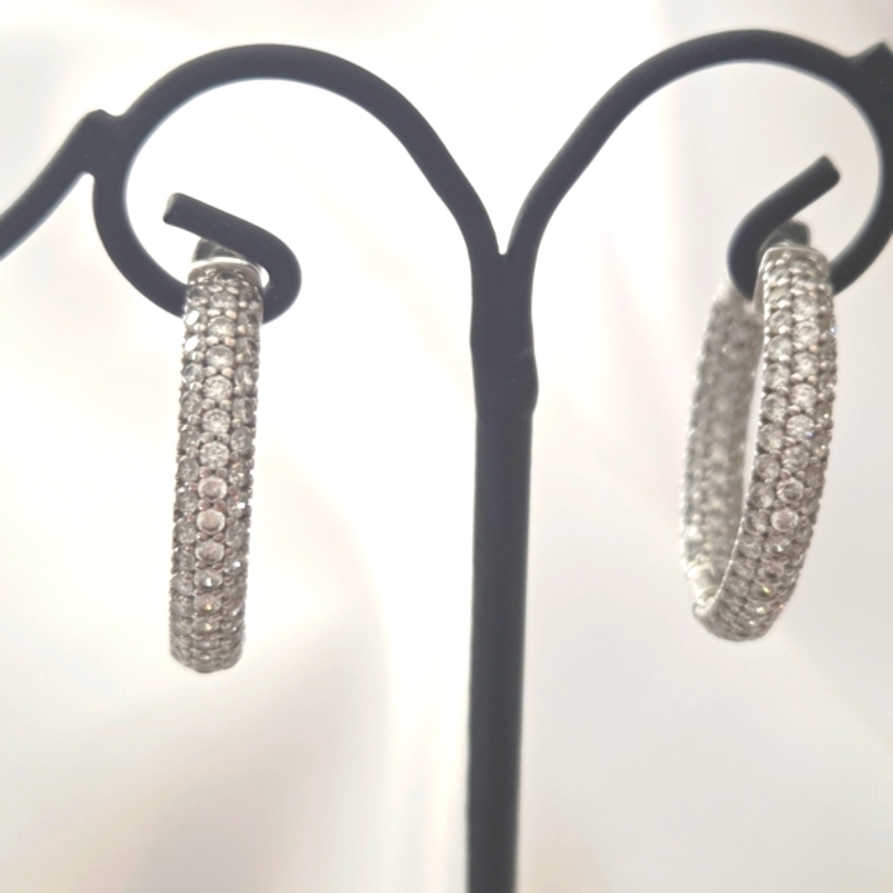 Elegant Sterling Silver Hoop Earrings with CZ's.